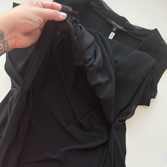 Robert Rodriguez Dress Medium Black Wrap Midi V-Neck Sleeveless Chiffon Overlay - Picture 5 of 15